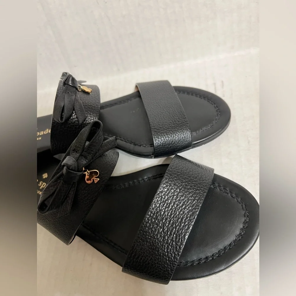 Kate Spade Leather Sandals Tulia Bow Slides Strappy Slip On Charm